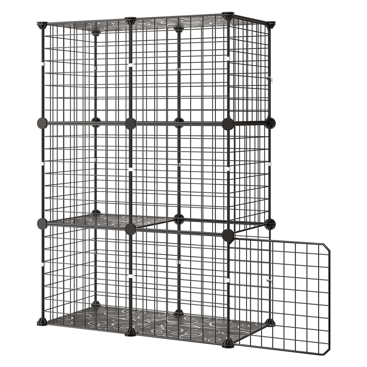 Cat Cage 3-Tier 28"x13.98"x40.98" DIY Cat Playpen Indoor Enclosure, Detachable Metal Wire Kennel Crate, Large Exercise Place Ideal for 1-2 Cats, Kittens, Rabbits, Ferrets & Small Animals, Black