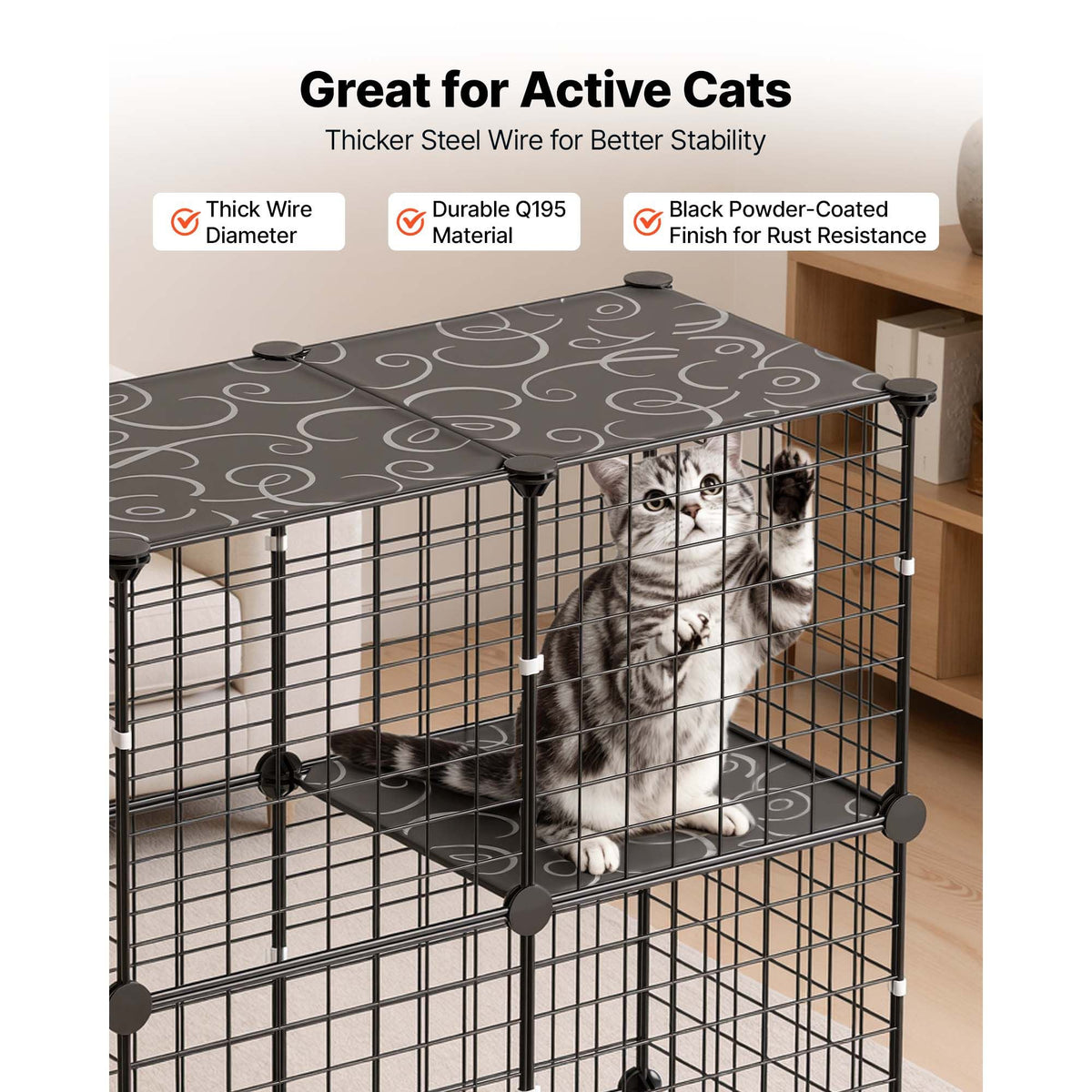 Cat Cage 3-Tier 28"x13.98"x40.98" DIY Cat Playpen Indoor Enclosure, Detachable Metal Wire Kennel Crate, Large Exercise Place Ideal for 1-2 Cats, Kittens, Rabbits, Ferrets & Small Animals, Black