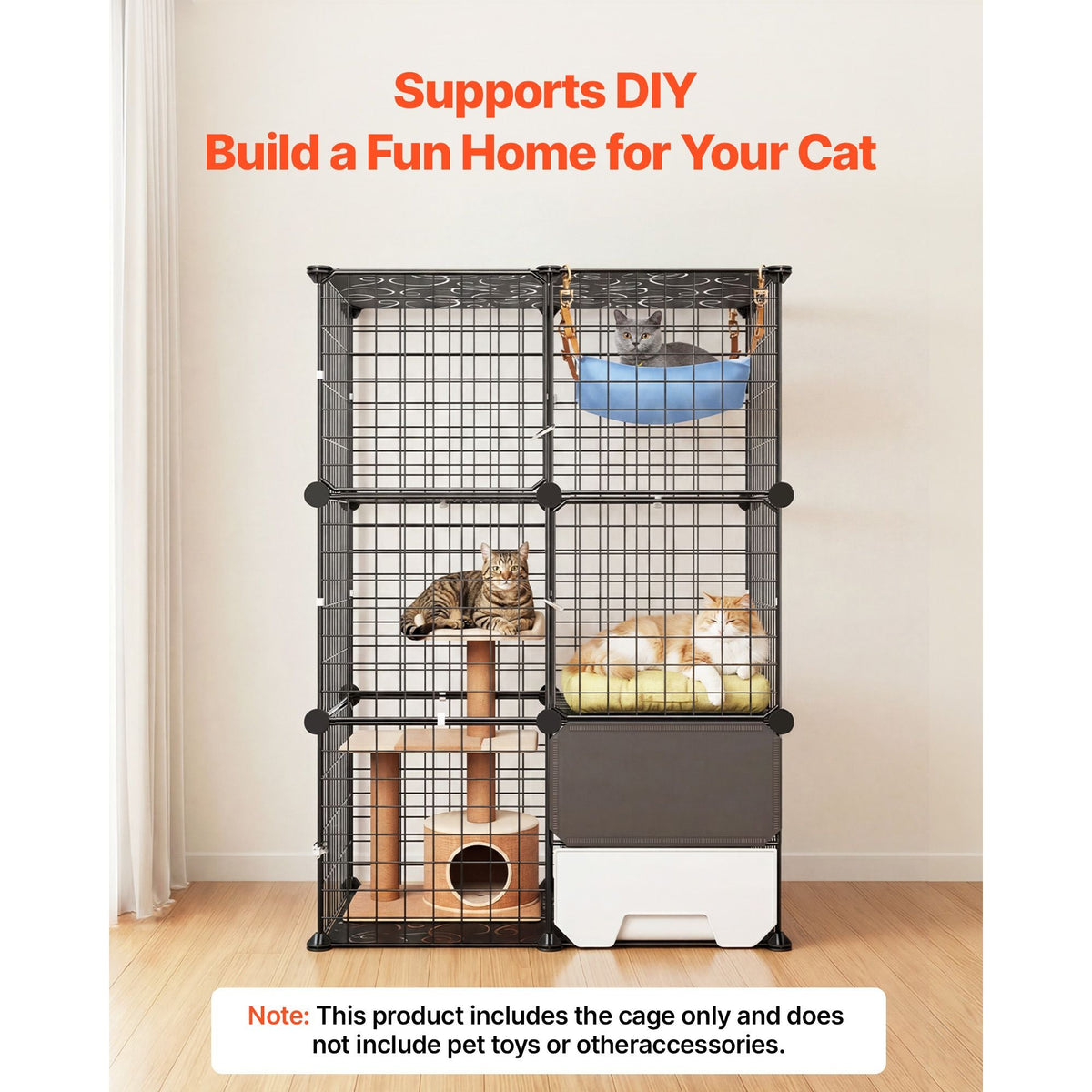 Cat Cage 3-Tier 28"x17.91"x40.98" DIY Cat Playpen with Litter Box, Indoor Enclosure Detachable Metal Wire Kennel Crate, Large Exercise Place Ideal for 1-2 Cats, Kittens & Small Animals, Black