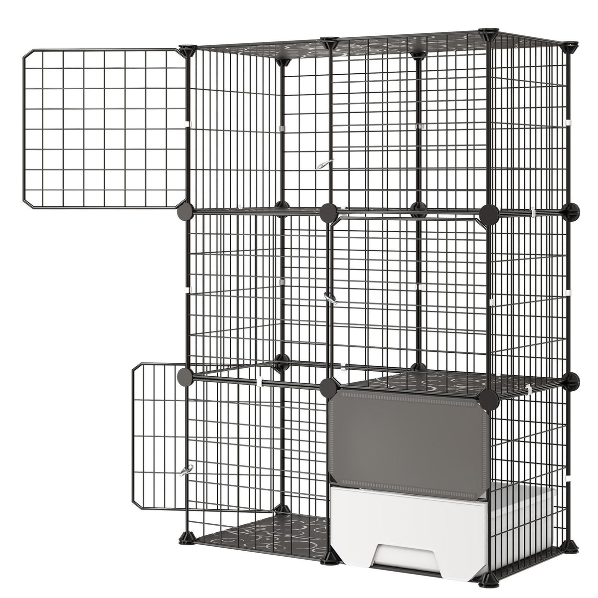 Cat Cage 3-Tier 28"x17.91"x40.98" DIY Cat Playpen with Litter Box, Indoor Enclosure Detachable Metal Wire Kennel Crate, Large Exercise Place Ideal for 1-2 Cats, Kittens & Small Animals, Black