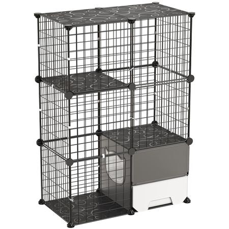 Cat Cage 3-Tier 28"x17.91"x40.98" DIY Cat Playpen with Litter Box, Indoor Enclosure Detachable Metal Wire Kennel Crate, Large Exercise Place Ideal for 1-2 Cats, Kittens & Small Animals, Black