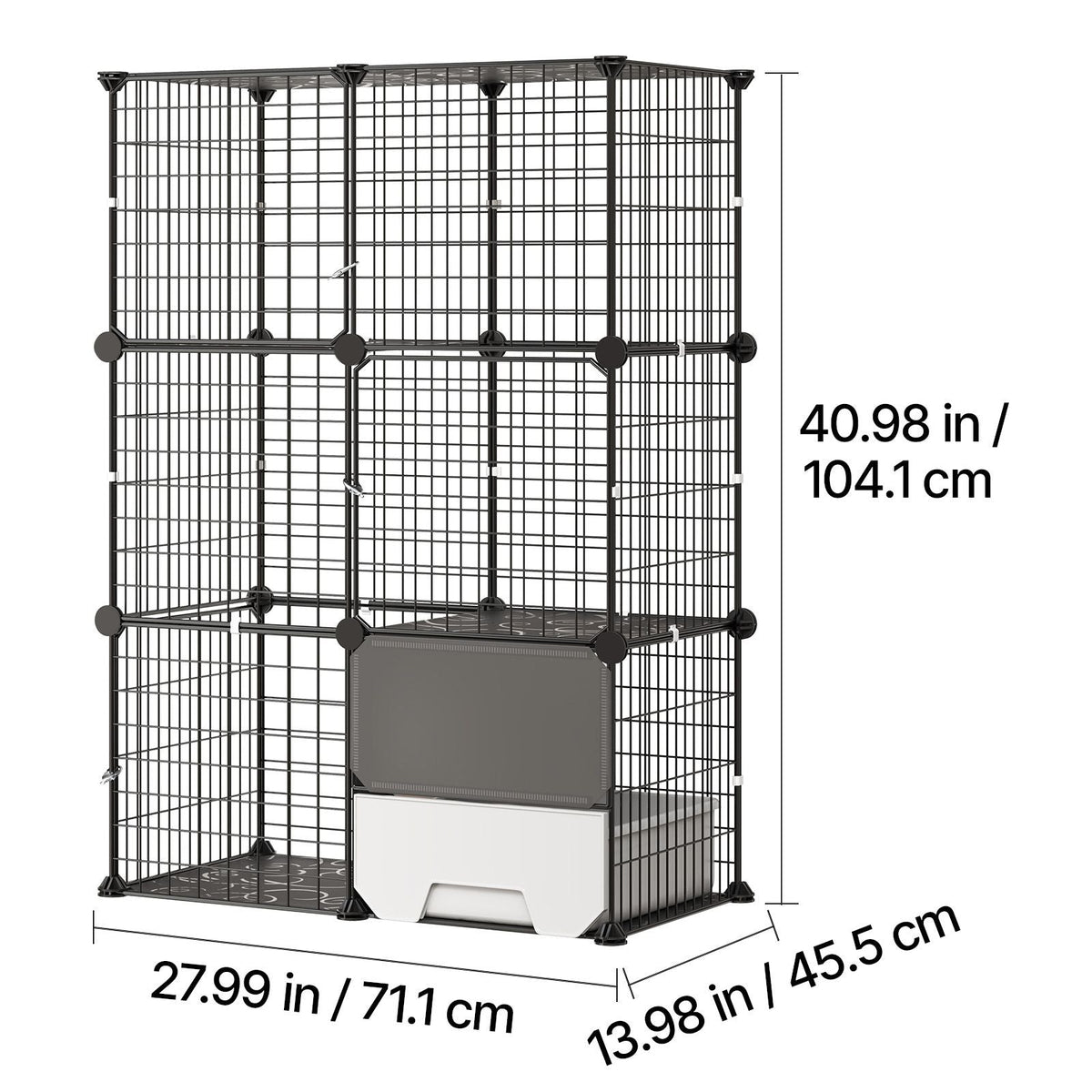 Cat Cage 3-Tier 28"x17.91"x40.98" DIY Cat Playpen with Litter Box, Indoor Enclosure Detachable Metal Wire Kennel Crate, Large Exercise Place Ideal for 1-2 Cats, Kittens & Small Animals, Black