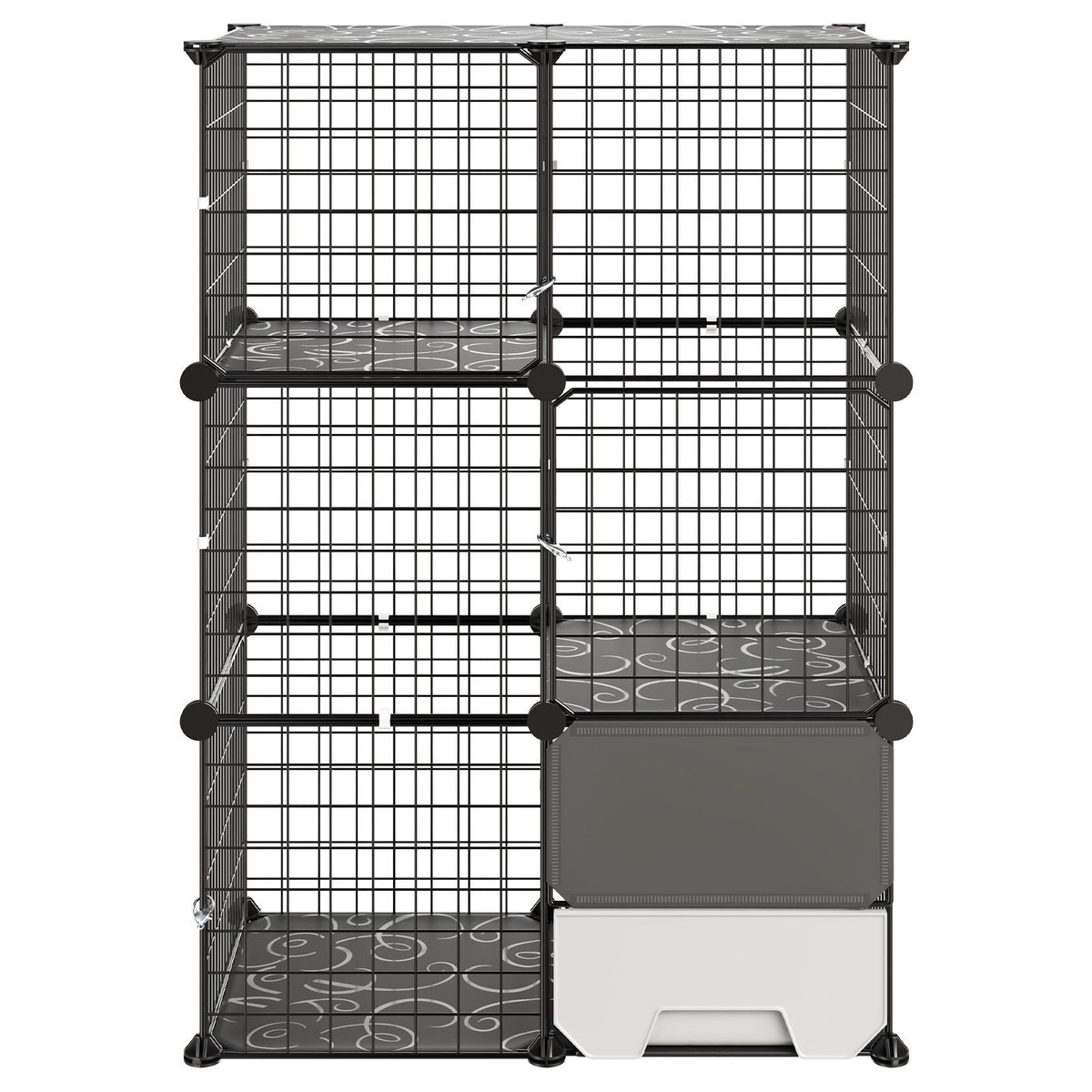 Cat Cage 3-Tier 28"x17.91"x40.98" DIY Cat Playpen with Litter Box, Indoor Enclosure Detachable Metal Wire Kennel Crate, Large Exercise Place Ideal for 1-2 Cats, Kittens & Small Animals, Black