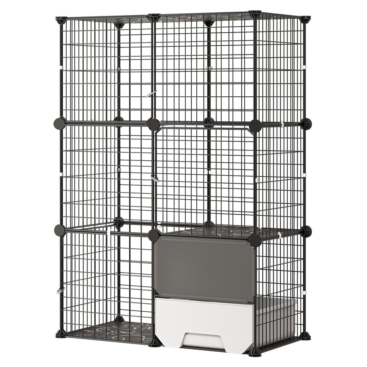 Cat Cage 3-Tier 28"x17.91"x40.98" DIY Cat Playpen with Litter Box, Indoor Enclosure Detachable Metal Wire Kennel Crate, Large Exercise Place Ideal for 1-2 Cats, Kittens & Small Animals, Black