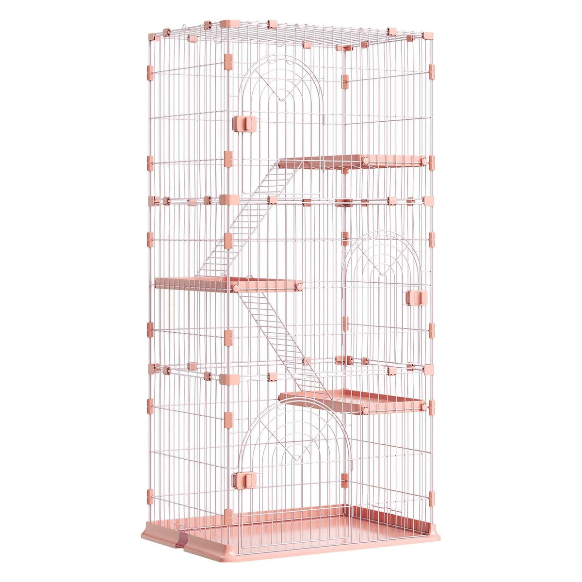 Cat Cage 4-Tier 33.07"x23.82"x64.37" DIY Cat Playpen with Ladders, Indoor Enclosure Detachable Metal Wire Kennel Crate, Large Exercise Place for 1-2 Cats, Kittens, Ferrets, Small Animals, Pink