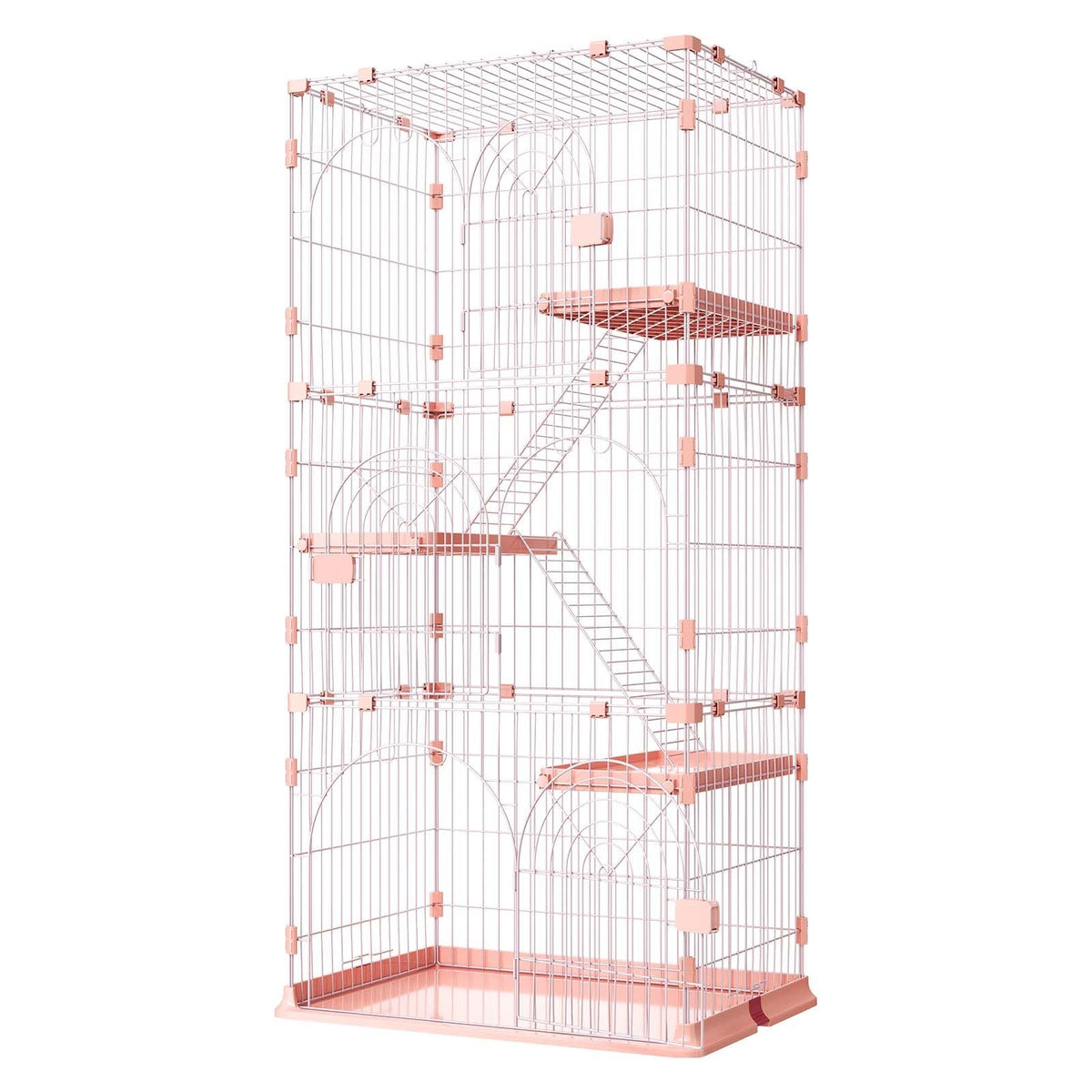 Cat Cage 4-Tier 33.07"x23.82"x64.37" DIY Cat Playpen with Ladders, Indoor Enclosure Detachable Metal Wire Kennel Crate, Large Exercise Place for 1-2 Cats, Kittens, Ferrets, Small Animals, Pink
