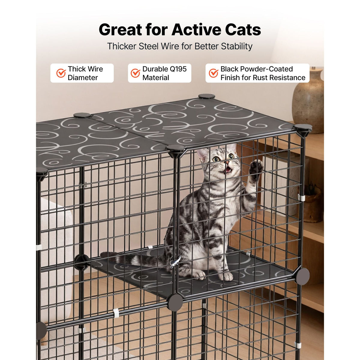 Cat Cage 4-Tier 40.98"x13.98"x55" DIY Cat Playpen with Litter Box, Indoor Enclosure Detachable Metal Wire Kennel Crate, Large Exercise Place for 1-2 Cats, Kittens, Ferret, Small Animals, Black