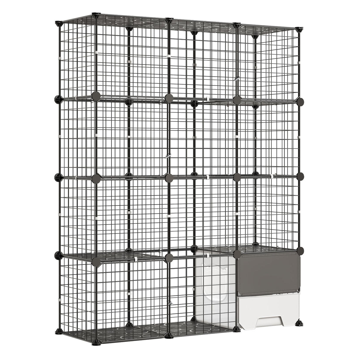 Cat Cage 4-Tier 40.98"x13.98"x55" DIY Cat Playpen with Litter Box, Indoor Enclosure Detachable Metal Wire Kennel Crate, Large Exercise Place for 1-2 Cats, Kittens, Ferret, Small Animals, Black