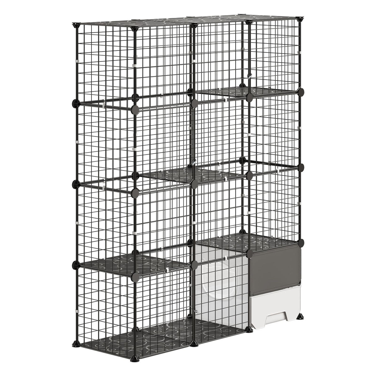 Cat Cage 4-Tier 40.98"x13.98"x55" DIY Cat Playpen with Litter Box, Indoor Enclosure Detachable Metal Wire Kennel Crate, Large Exercise Place for 1-2 Cats, Kittens, Ferret, Small Animals, Black