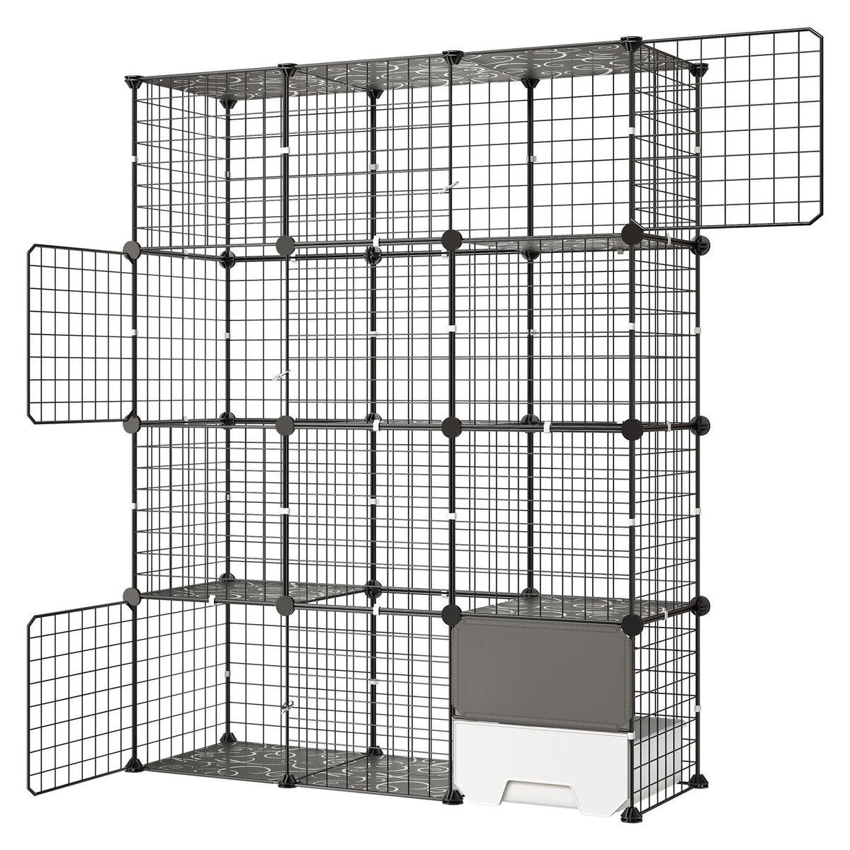Cat Cage 4-Tier 40.98"x13.98"x55" DIY Cat Playpen with Litter Box, Indoor Enclosure Detachable Metal Wire Kennel Crate, Large Exercise Place for 1-2 Cats, Kittens, Ferret, Small Animals, Black