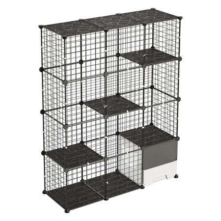 Cat Cage 4-Tier 40.98"x13.98"x55" DIY Cat Playpen with Litter Box, Indoor Enclosure Detachable Metal Wire Kennel Crate, Large Exercise Place for 1-2 Cats, Kittens, Ferret, Small Animals, Black