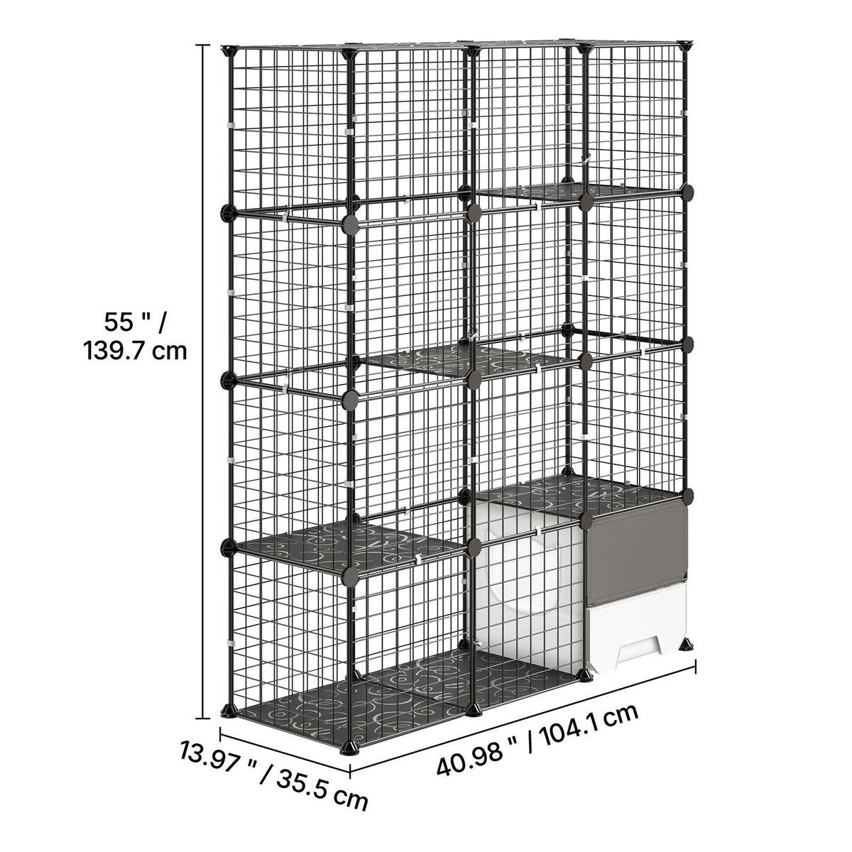 Cat Cage 4-Tier 40.98"x13.98"x55" DIY Cat Playpen with Litter Box, Indoor Enclosure Detachable Metal Wire Kennel Crate, Large Exercise Place for 1-2 Cats, Kittens, Ferret, Small Animals, Black