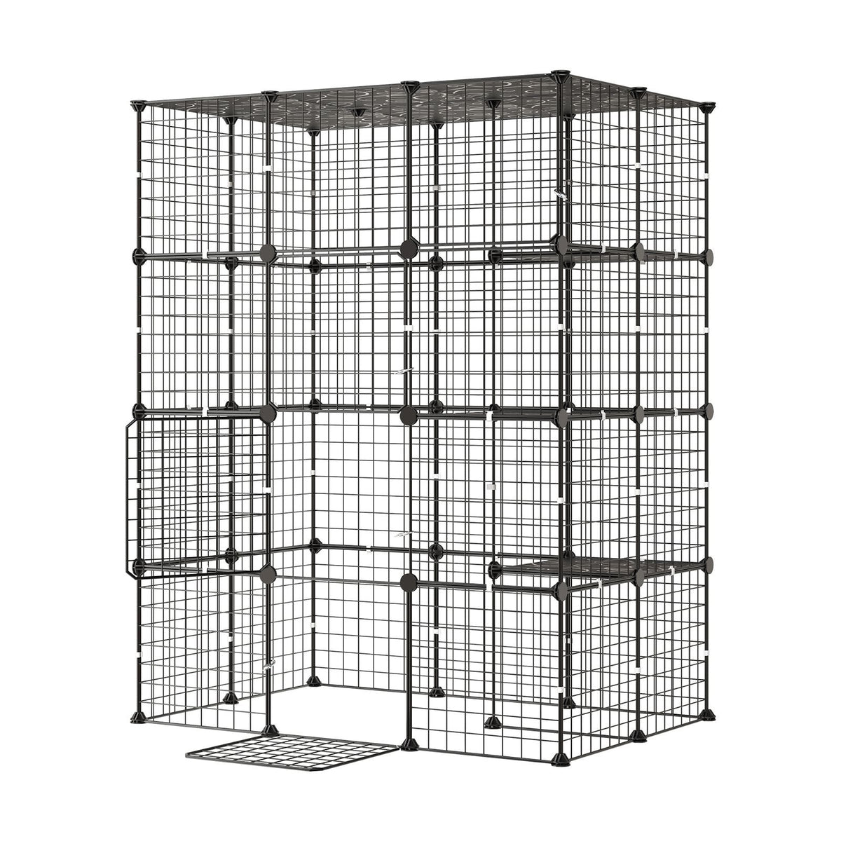 Cat Cage 4-Tier 40.98"x27.99"x55" DIY Cat Playpen Indoor Enclosure, Detachable Metal Wire Kennel Crate with 4 Doors, Large Exercise Place Ideal for 1-2 Cats, Kittens and Small Animals, Black
