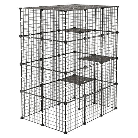 Cat Cage 4-Tier 40.98"x27.99"x55" DIY Cat Playpen Indoor Enclosure, Detachable Metal Wire Kennel Crate with 4 Doors, Large Exercise Place Ideal for 1-2 Cats, Kittens and Small Animals, Black