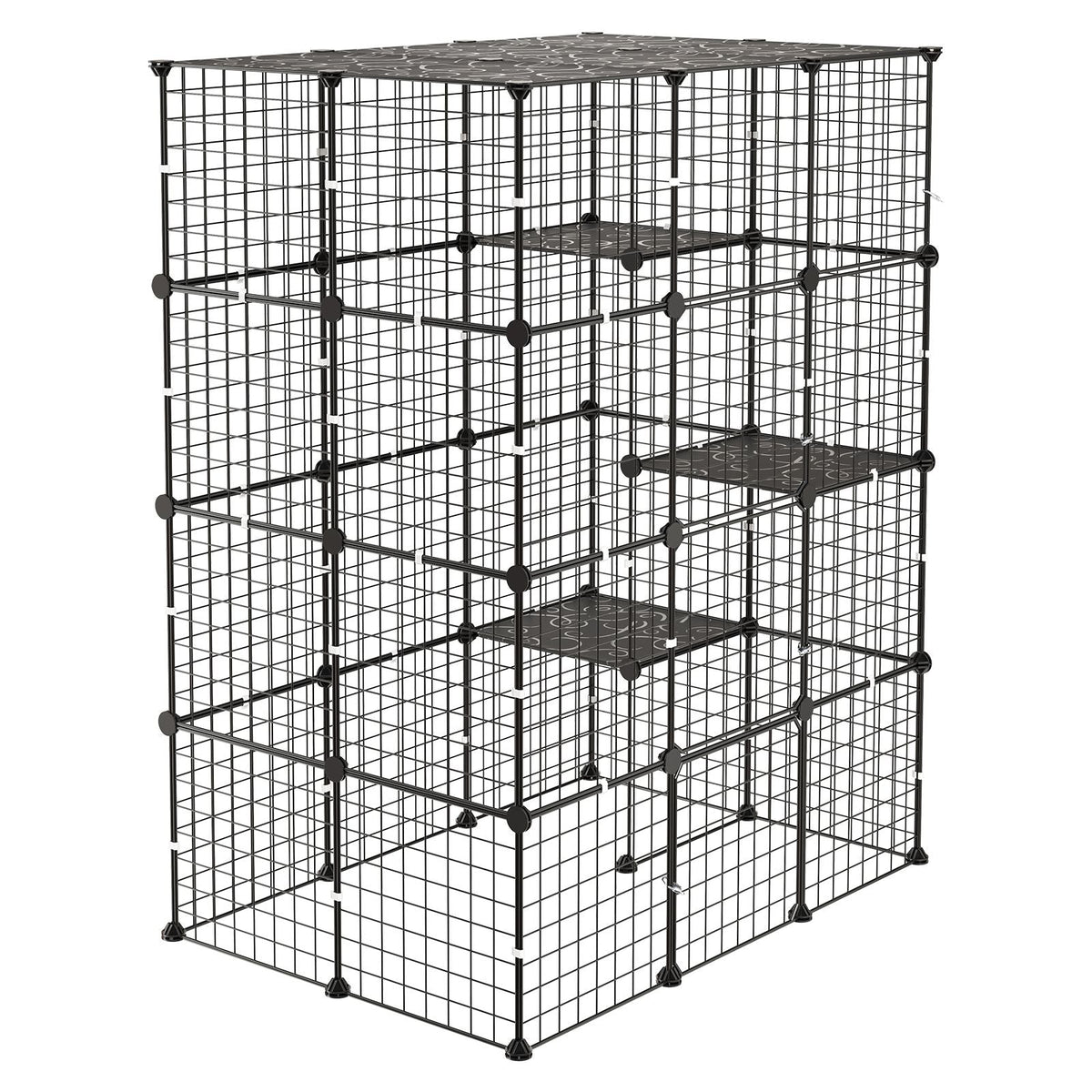 Cat Cage 4-Tier 40.98"x27.99"x55" DIY Cat Playpen Indoor Enclosure, Detachable Metal Wire Kennel Crate with 4 Doors, Large Exercise Place Ideal for 1-2 Cats, Kittens and Small Animals, Black