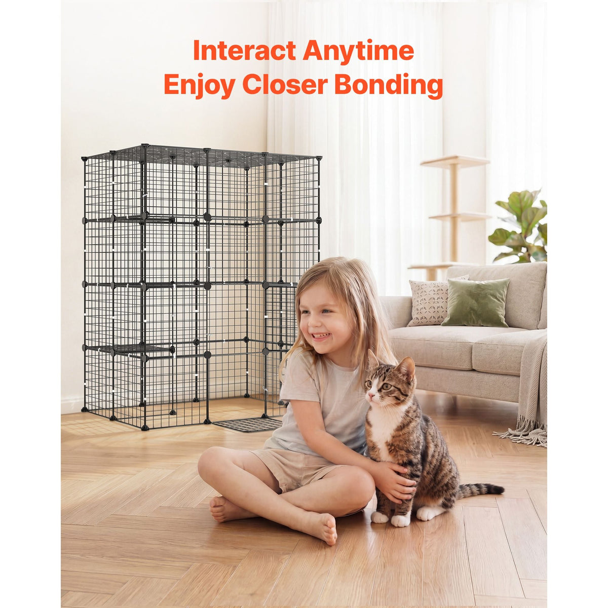 Cat Cage 4-Tier 40.98"x27.99"x55" DIY Cat Playpen Indoor Enclosure, Detachable Metal Wire Kennel Crate with 4 Doors, Large Exercise Place Ideal for 1-2 Cats, Kittens and Small Animals, Black