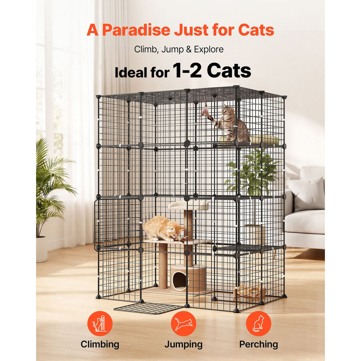 Cat Cage 4-Tier 40.98"x27.99"x55" DIY Cat Playpen Indoor Enclosure, Detachable Metal Wire Kennel Crate with 4 Doors, Large Exercise Place Ideal for 1-2 Cats, Kittens and Small Animals, Black