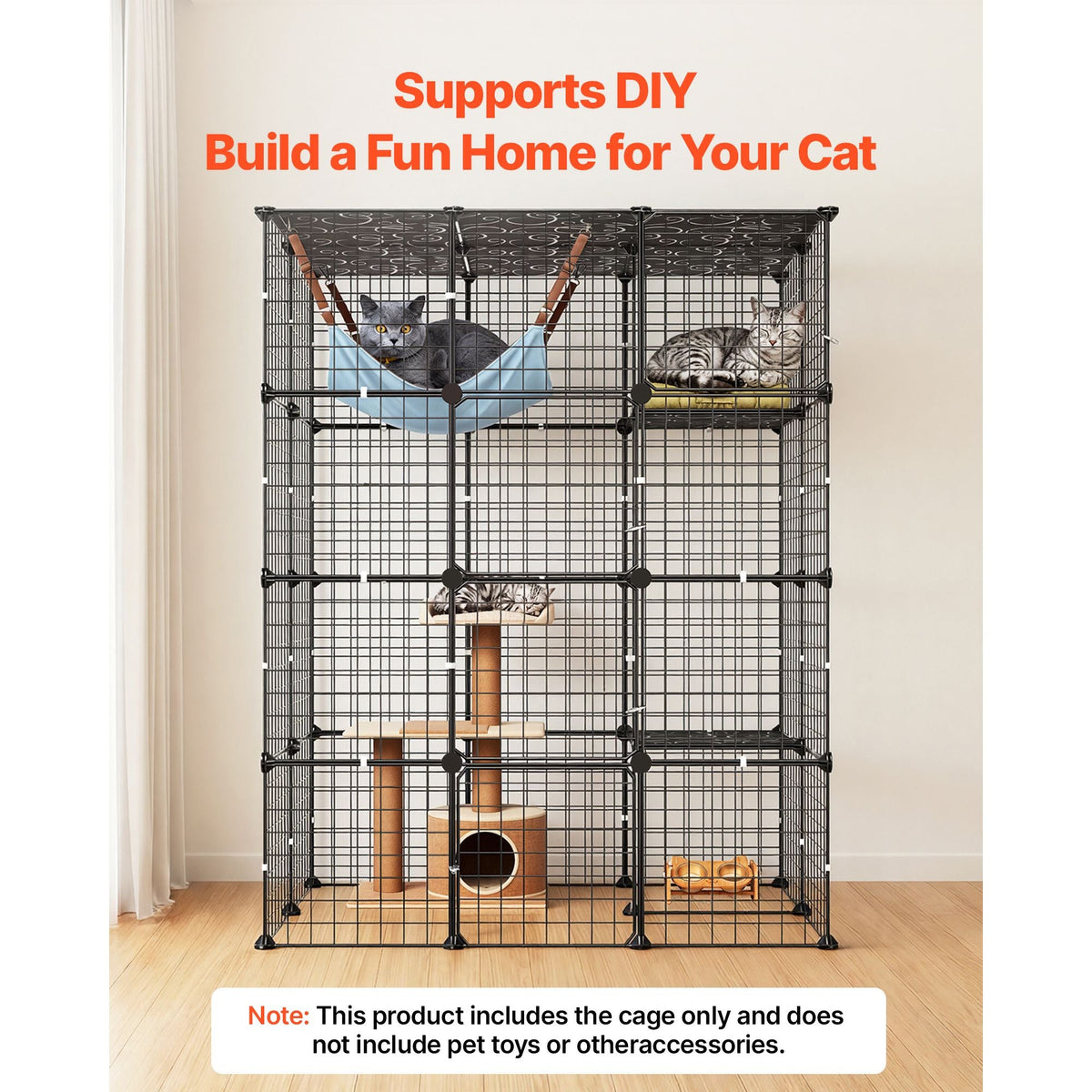 Cat Cage 4-Tier 40.98"x27.99"x55" DIY Cat Playpen Indoor Enclosure, Detachable Metal Wire Kennel Crate with 4 Doors, Large Exercise Place Ideal for 1-2 Cats, Kittens and Small Animals, Black