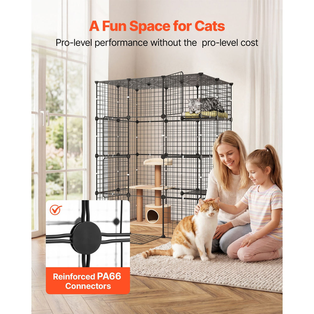 Cat Cage 4-Tier 40.98"x27.99"x55" DIY Cat Playpen Indoor Enclosure, Detachable Metal Wire Kennel Crate with 4 Doors, Large Exercise Place Ideal for 1-2 Cats, Kittens and Small Animals, Black