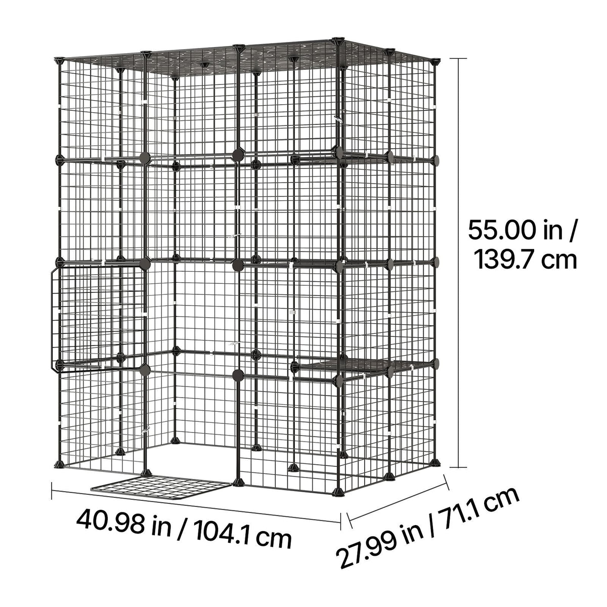 Cat Cage 4-Tier 40.98"x27.99"x55" DIY Cat Playpen Indoor Enclosure, Detachable Metal Wire Kennel Crate with 4 Doors, Large Exercise Place Ideal for 1-2 Cats, Kittens and Small Animals, Black