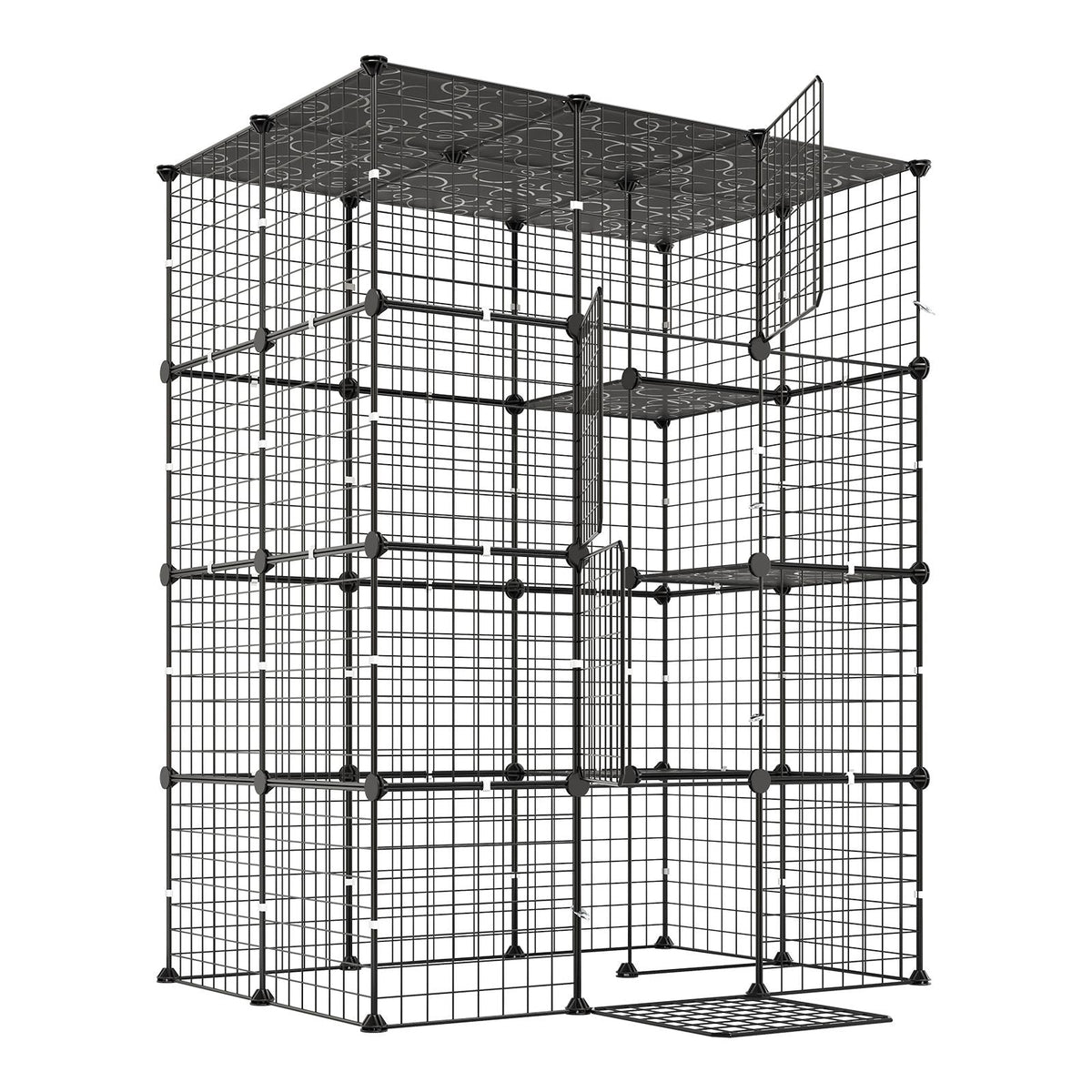 Cat Cage 4-Tier 40.98"x27.99"x55" DIY Cat Playpen Indoor Enclosure, Detachable Metal Wire Kennel Crate with 4 Doors, Large Exercise Place Ideal for 1-2 Cats, Kittens and Small Animals, Black