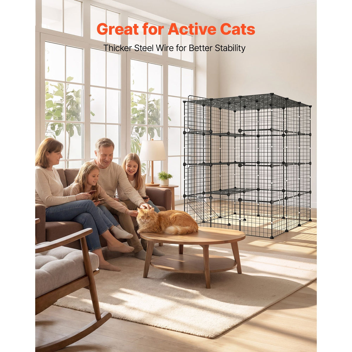 Cat Cage 4-Tier 40.98"x40.98"x55" DIY Cat Playpen Indoor Enclosure, Detachable Metal Wire Kennel Crate with 4 Doors, Large Exercise Place Ideal for 2-3 Cats, Kittens and Small Animals, Black