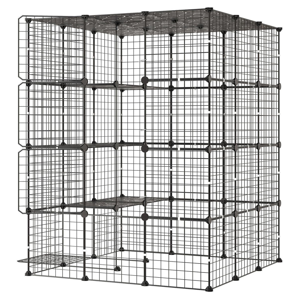 Cat Cage 4-Tier 40.98"x40.98"x55" DIY Cat Playpen Indoor Enclosure, Detachable Metal Wire Kennel Crate with 4 Doors, Large Exercise Place Ideal for 2-3 Cats, Kittens and Small Animals, Black