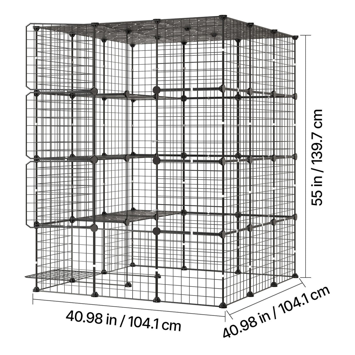 Cat Cage 4-Tier 40.98"x40.98"x55" DIY Cat Playpen Indoor Enclosure, Detachable Metal Wire Kennel Crate with 4 Doors, Large Exercise Place Ideal for 2-3 Cats, Kittens and Small Animals, Black