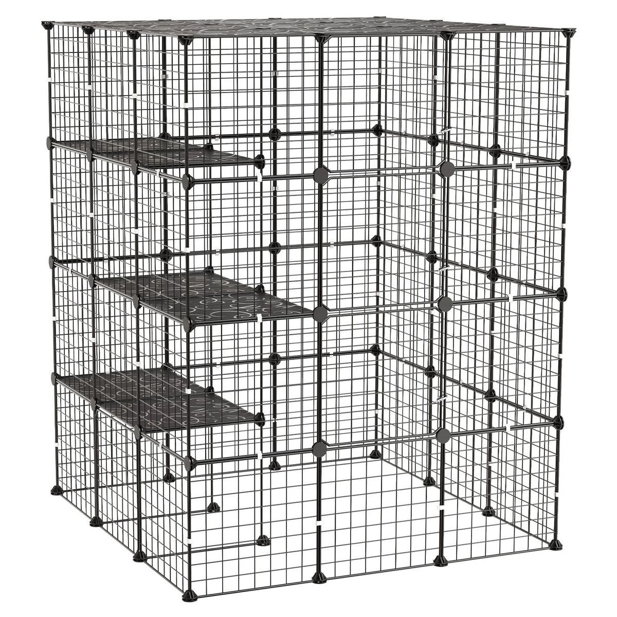Cat Cage 4-Tier 40.98"x40.98"x55" DIY Cat Playpen Indoor Enclosure, Detachable Metal Wire Kennel Crate with 4 Doors, Large Exercise Place Ideal for 2-3 Cats, Kittens and Small Animals, Black