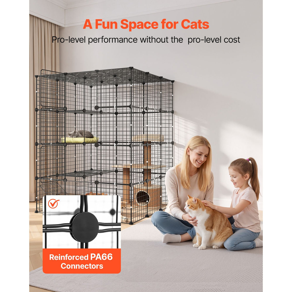 Cat Cage 4-Tier 40.98"x40.98"x55" DIY Cat Playpen Indoor Enclosure, Detachable Metal Wire Kennel Crate with 4 Doors, Large Exercise Place Ideal for 2-3 Cats, Kittens and Small Animals, Black