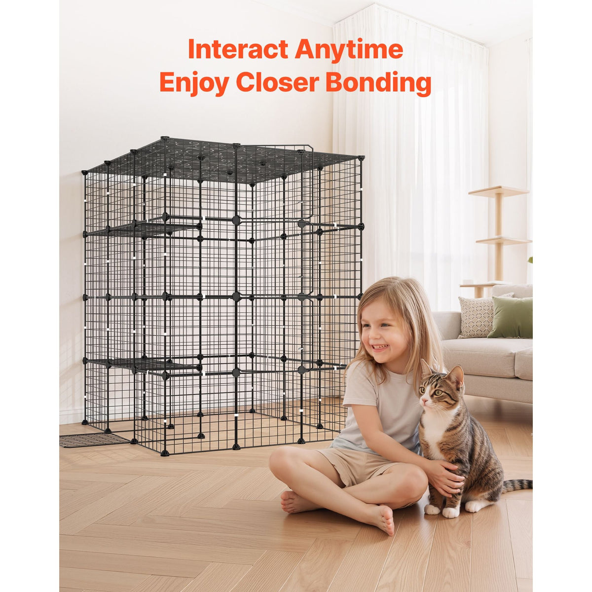 Cat Cage 4-Tier 40.98"x40.98"x55" DIY Cat Playpen Indoor Enclosure, Detachable Metal Wire Kennel Crate with 4 Doors, Large Exercise Place Ideal for 2-3 Cats, Kittens and Small Animals, Black