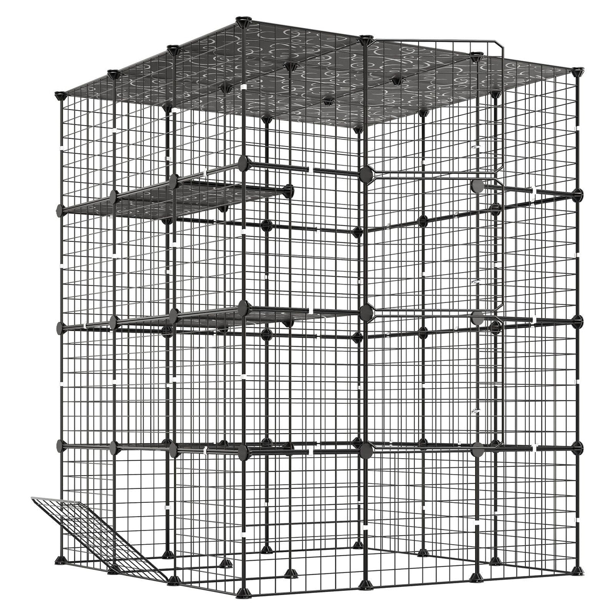 Cat Cage 4-Tier 40.98"x40.98"x55" DIY Cat Playpen Indoor Enclosure, Detachable Metal Wire Kennel Crate with 4 Doors, Large Exercise Place Ideal for 2-3 Cats, Kittens and Small Animals, Black
