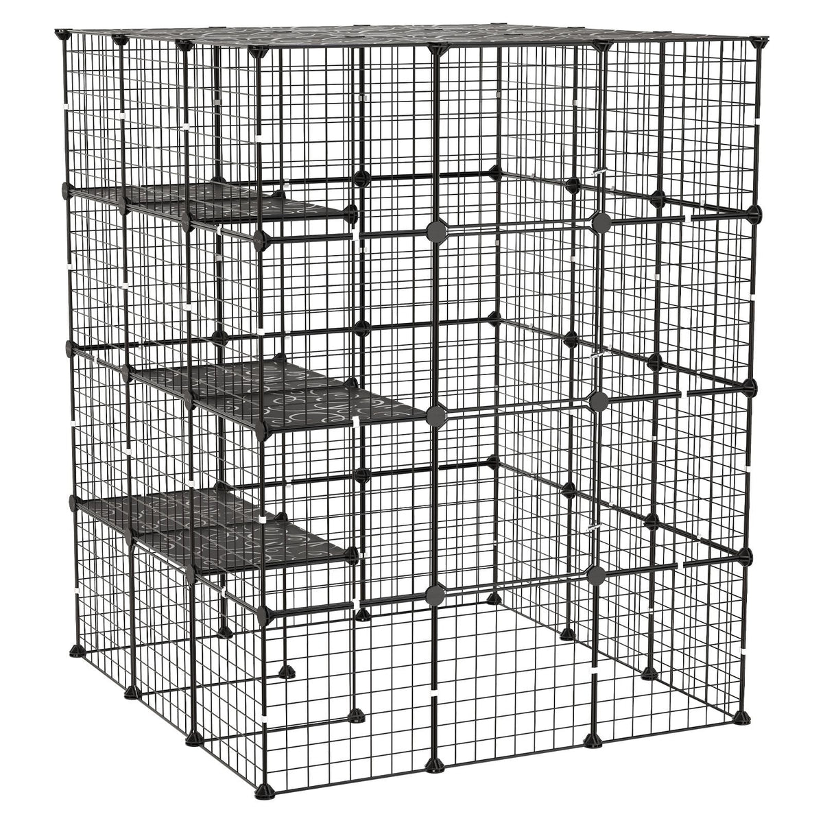 Cat Cage 4-Tier 40.98"x40.98"x55" DIY Cat Playpen Indoor Enclosure, Detachable Metal Wire Kennel Crate with 4 Doors, Large Exercise Place Ideal for 2-3 Cats, Kittens and Small Animals, Black