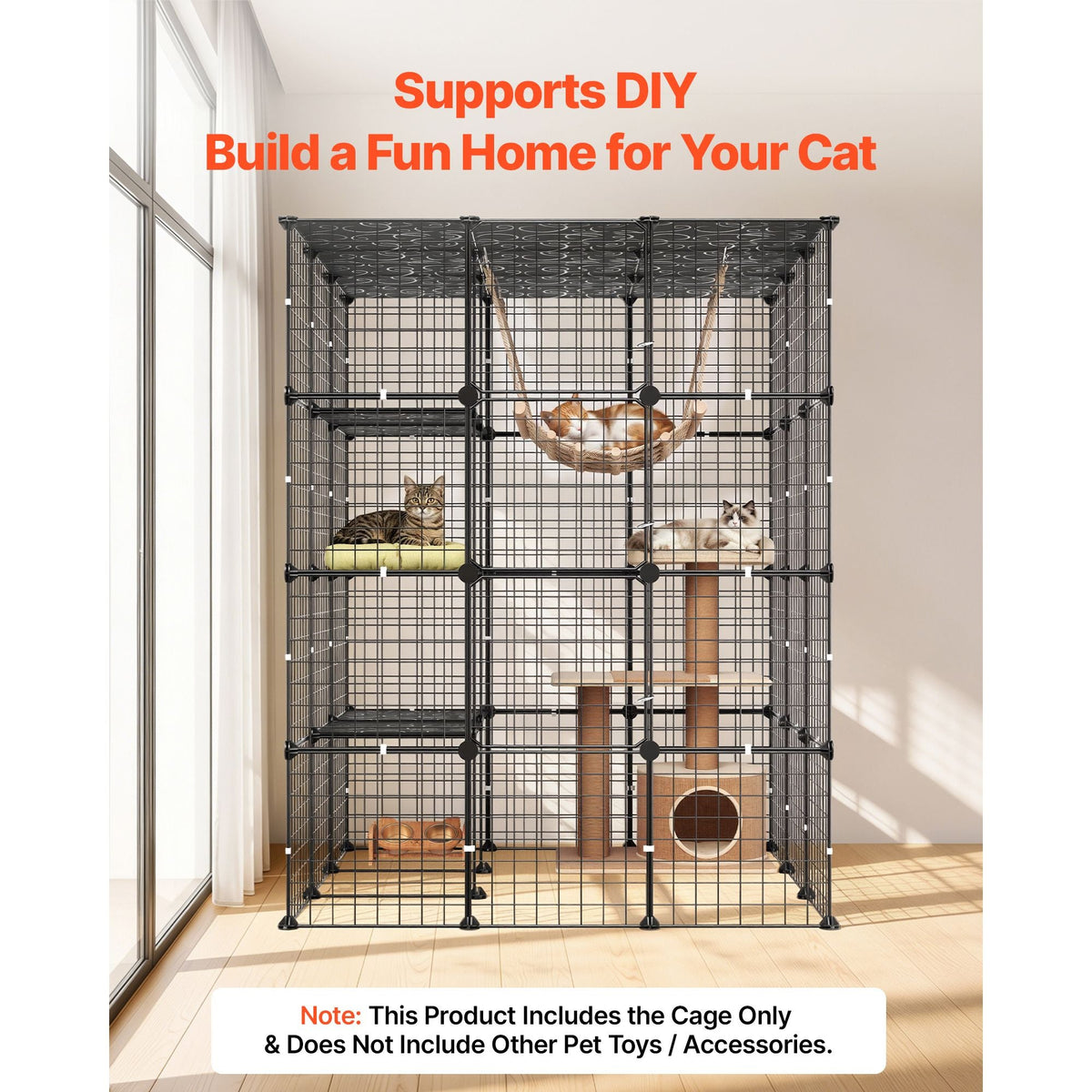 Cat Cage 4-Tier 40.98"x40.98"x55" DIY Cat Playpen Indoor Enclosure, Detachable Metal Wire Kennel Crate with 4 Doors, Large Exercise Place Ideal for 2-3 Cats, Kittens and Small Animals, Black