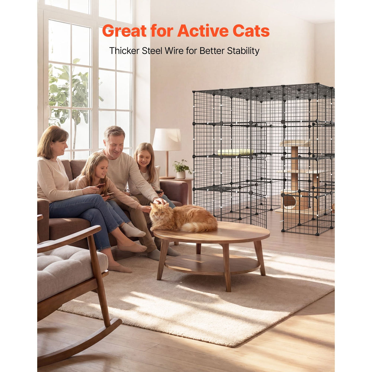 Cat Cage 4-Tier 55"x55"x55" Large DIY Cat Playpen Indoor Enclosure, Detachable Metal Wire Kennel Crate with 3 Doors & Locks, Exercise Place Ideal for 2-3 Cats, Kittens and Small Animals, Black