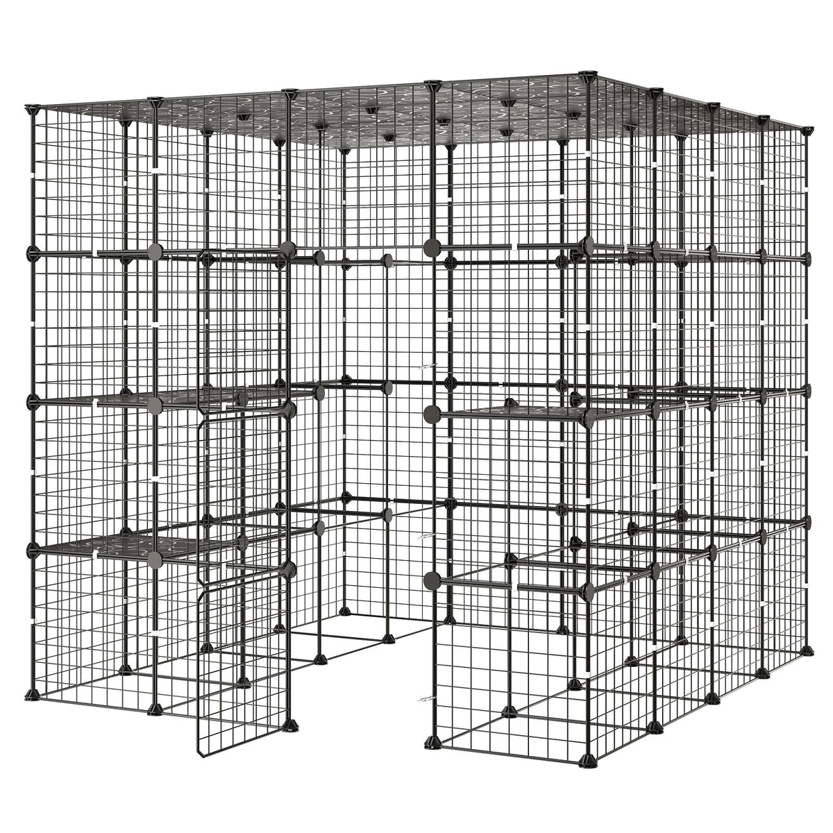 Cat Cage 4-Tier 55"x55"x55" Large DIY Cat Playpen Indoor Enclosure, Detachable Metal Wire Kennel Crate with 3 Doors & Locks, Exercise Place Ideal for 2-3 Cats, Kittens and Small Animals, Black