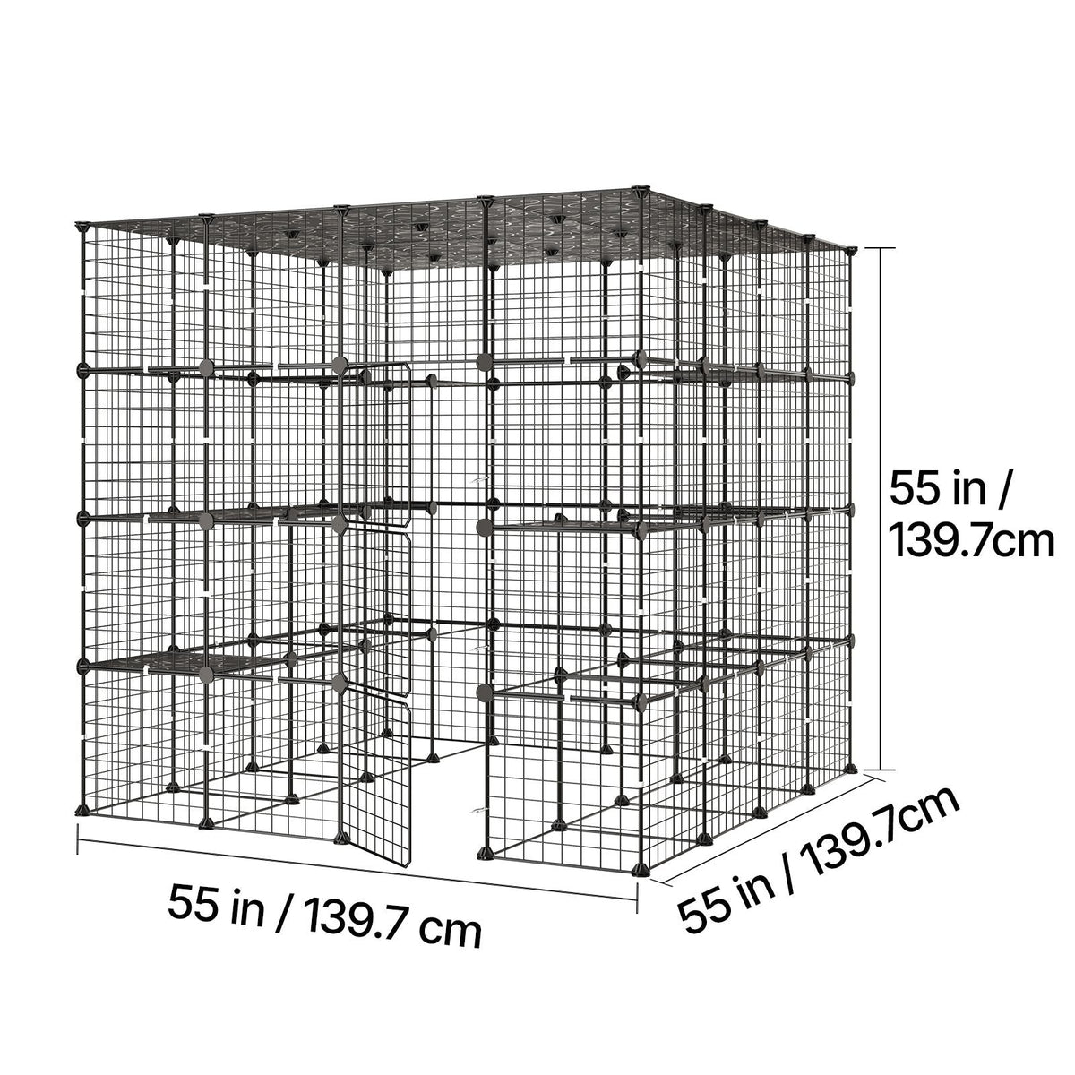 Cat Cage 4-Tier 55"x55"x55" Large DIY Cat Playpen Indoor Enclosure, Detachable Metal Wire Kennel Crate with 3 Doors & Locks, Exercise Place Ideal for 2-3 Cats, Kittens and Small Animals, Black