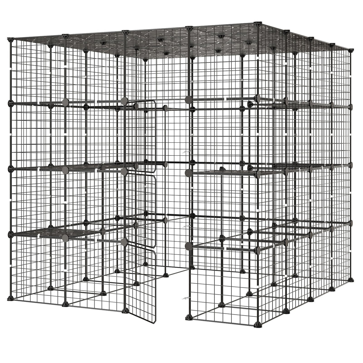 Cat Cage 4-Tier 55"x55"x55" Large DIY Cat Playpen Indoor Enclosure, Detachable Metal Wire Kennel Crate with 3 Doors & Locks, Exercise Place Ideal for 2-3 Cats, Kittens and Small Animals, Black