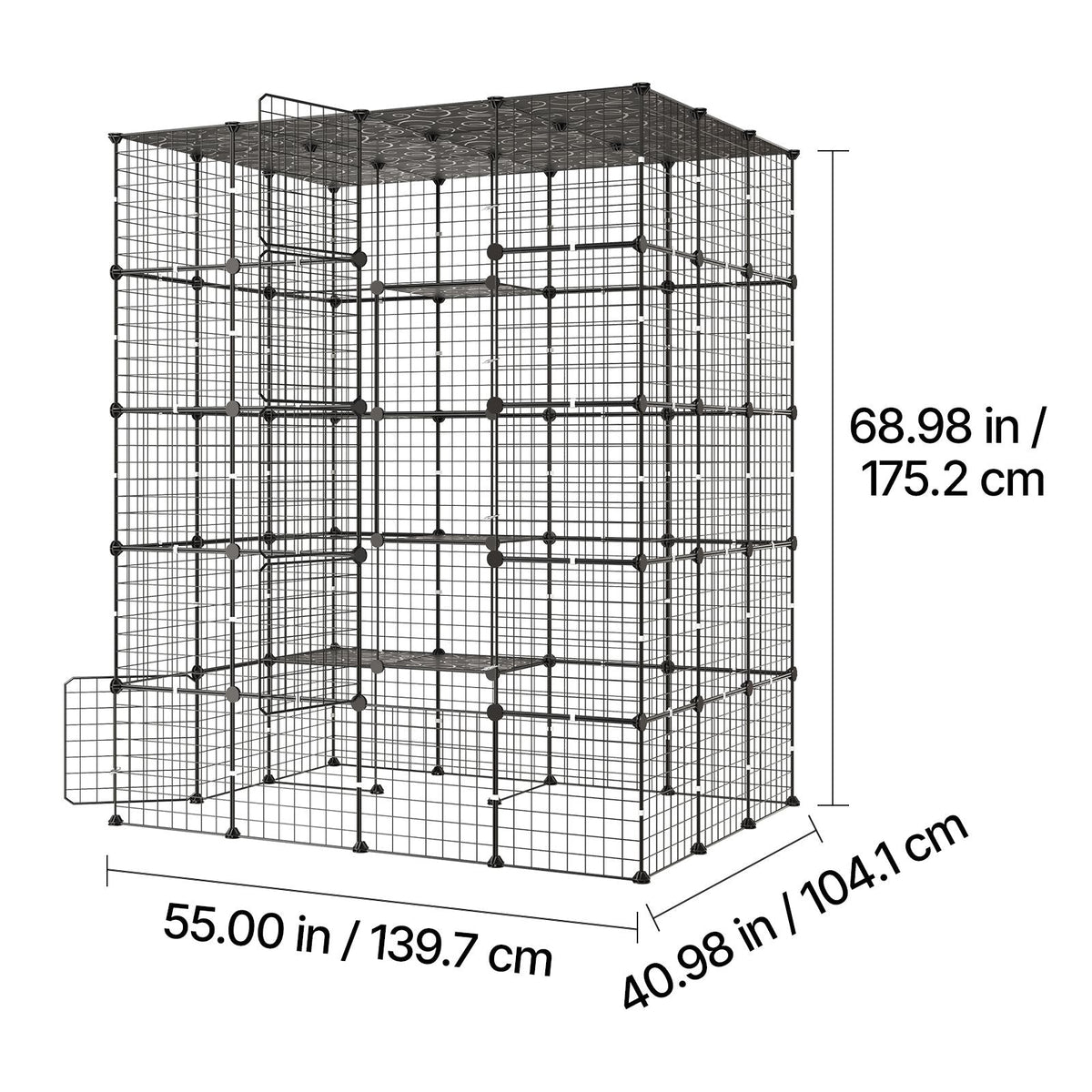 Cat Cage 5-Tier 55"x40.98"x68.98" DIY Cat Playpen Indoor Enclosure, Detachable Metal Wire Kennel Crate with 5 Doors, Large Exercise Place Ideal for 2-3 Cats, Kittens and Small Animals, Black