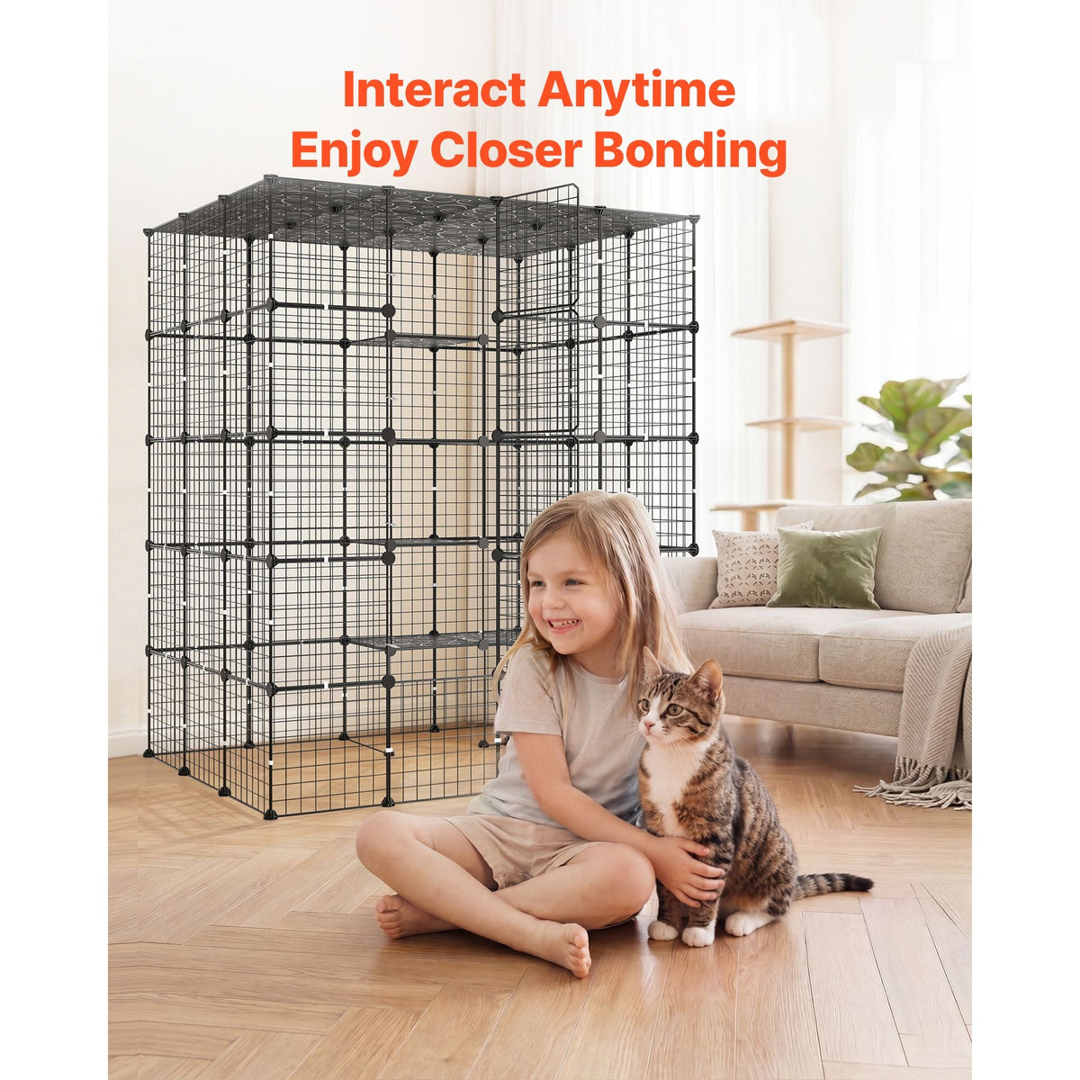 Cat Cage 5-Tier 55"x40.98"x68.98" DIY Cat Playpen Indoor Enclosure, Detachable Metal Wire Kennel Crate with 5 Doors, Large Exercise Place Ideal for 2-3 Cats, Kittens and Small Animals, Black