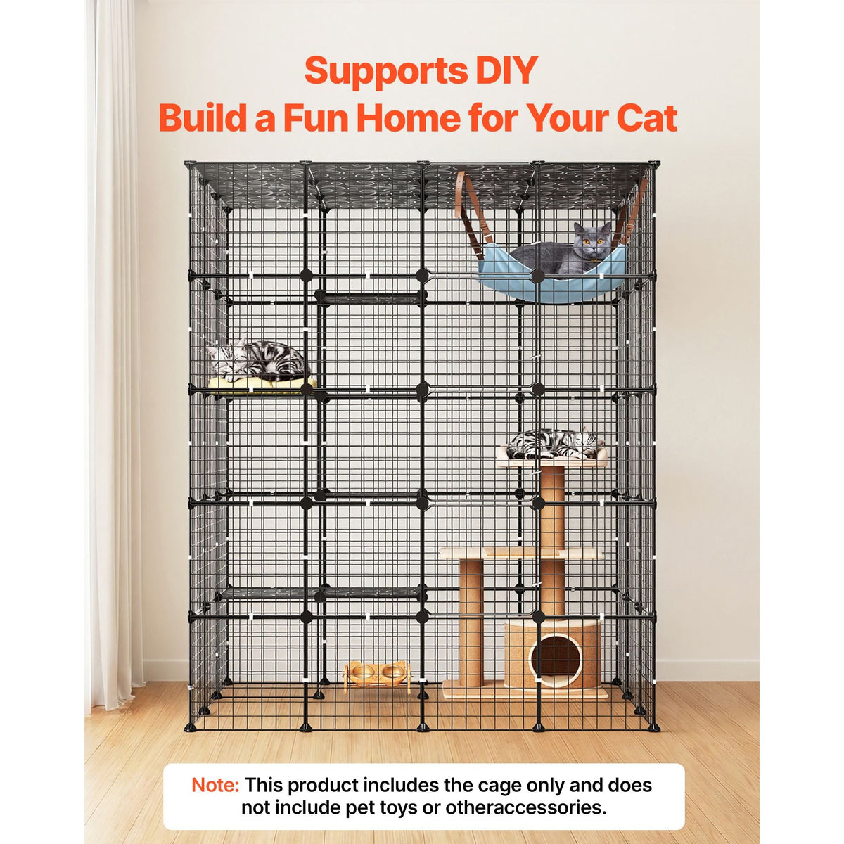 Cat Cage 5-Tier 55"x40.98"x68.98" DIY Cat Playpen Indoor Enclosure, Detachable Metal Wire Kennel Crate with 5 Doors, Large Exercise Place Ideal for 2-3 Cats, Kittens and Small Animals, Black