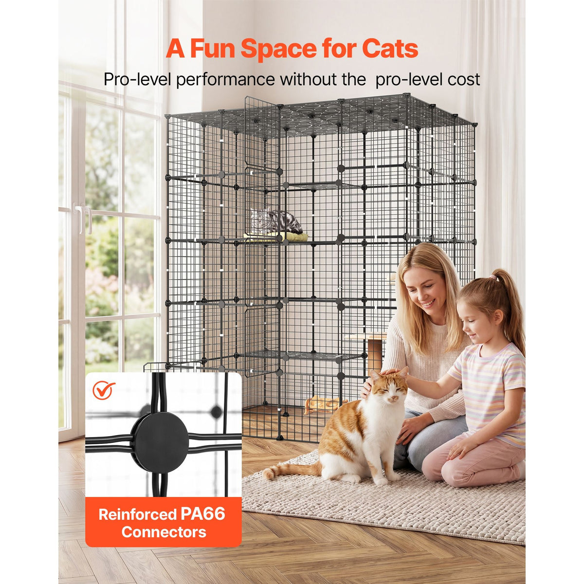Cat Cage 5-Tier 55"x40.98"x68.98" DIY Cat Playpen Indoor Enclosure, Detachable Metal Wire Kennel Crate with 5 Doors, Large Exercise Place Ideal for 2-3 Cats, Kittens and Small Animals, Black