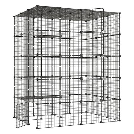 Cat Cage 5-Tier 55"x40.98"x68.98" DIY Cat Playpen Indoor Enclosure, Detachable Metal Wire Kennel Crate with 5 Doors, Large Exercise Place Ideal for 2-3 Cats, Kittens and Small Animals, Black