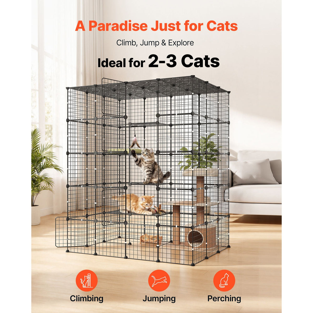 Cat Cage 5-Tier 55"x40.98"x68.98" DIY Cat Playpen Indoor Enclosure, Detachable Metal Wire Kennel Crate with 5 Doors, Large Exercise Place Ideal for 2-3 Cats, Kittens and Small Animals, Black