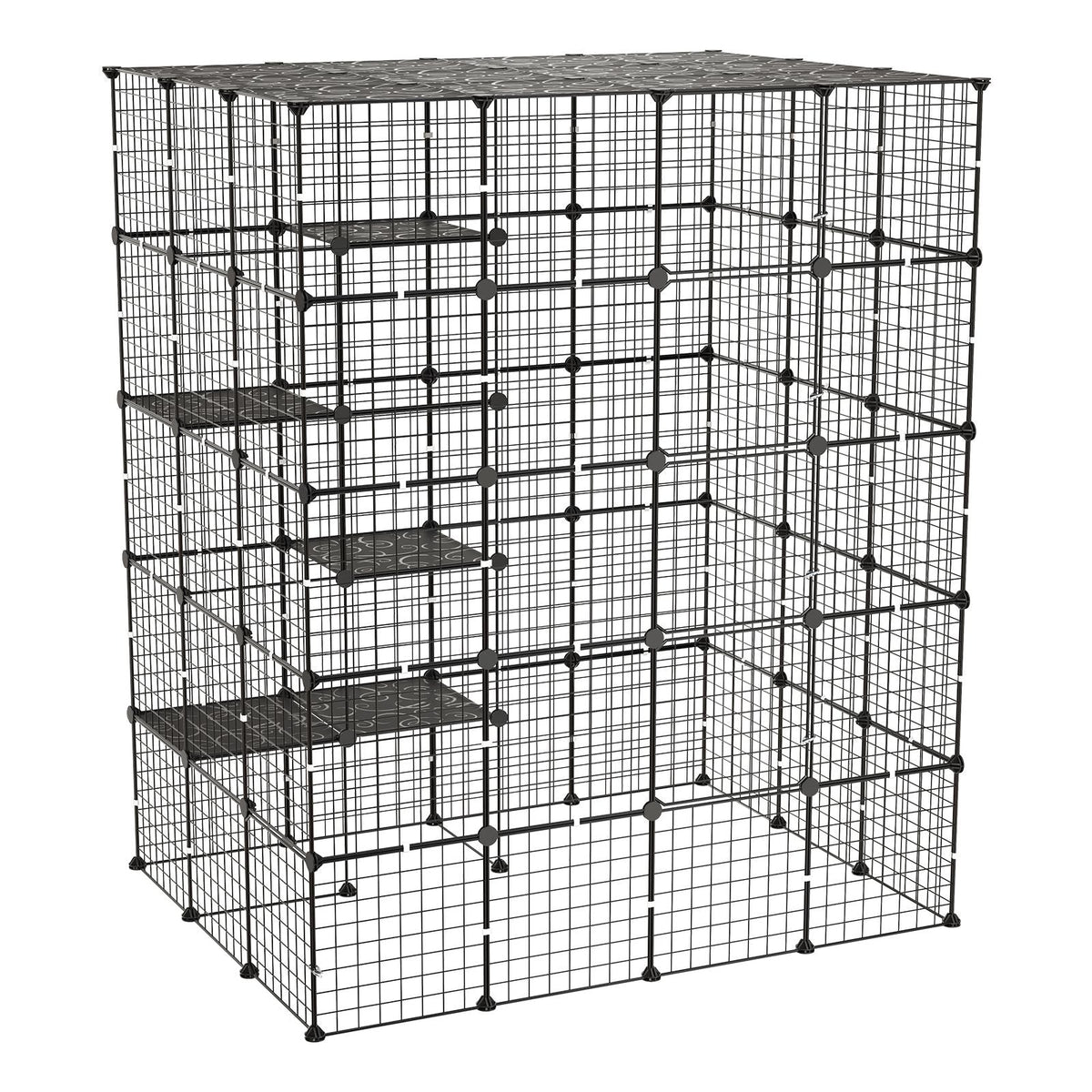 Cat Cage 5-Tier 55"x40.98"x68.98" DIY Cat Playpen Indoor Enclosure, Detachable Metal Wire Kennel Crate with 5 Doors, Large Exercise Place Ideal for 2-3 Cats, Kittens and Small Animals, Black