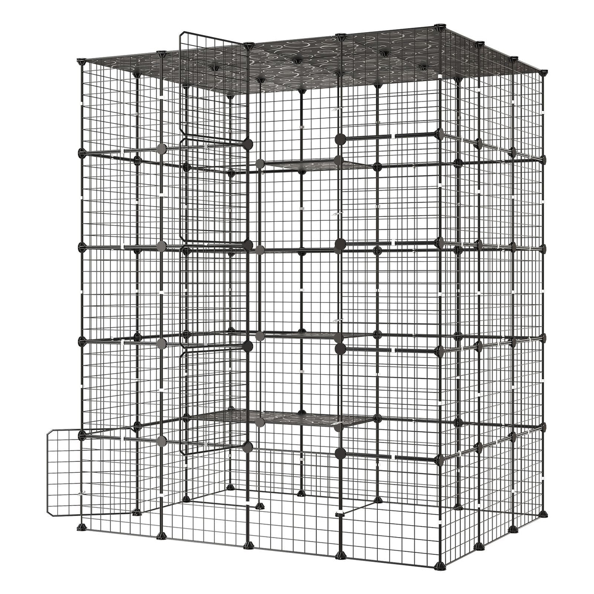 Cat Cage 5-Tier 55"x40.98"x68.98" DIY Cat Playpen Indoor Enclosure, Detachable Metal Wire Kennel Crate with 5 Doors, Large Exercise Place Ideal for 2-3 Cats, Kittens and Small Animals, Black