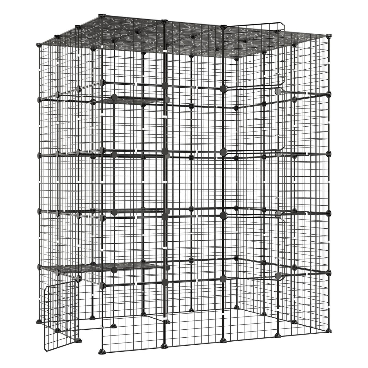 Cat Cage 5-Tier 55"x40.98"x68.98" DIY Cat Playpen Indoor Enclosure, Detachable Metal Wire Kennel Crate with 5 Doors, Large Exercise Place Ideal for 2-3 Cats, Kittens and Small Animals, Black