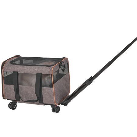 Cat Carrier with Wheels, Airline Approved Rolling Pet Carrier with Telescopic Handle and Shoulder Strap, Dog Carrier with Wheels for Pets under 22 lbs, with 1 Folding Bowl, Grey