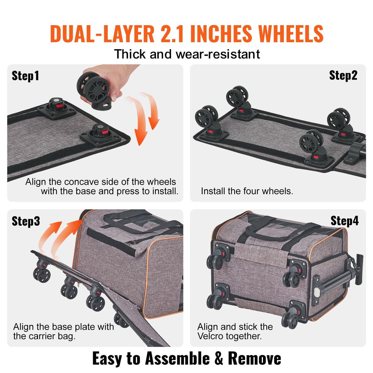 Cat Carrier with Wheels, Airline Approved Rolling Pet Carrier with Telescopic Handle and Shoulder Strap, Dog Carrier with Wheels for Pets under 22 lbs, with 1 Folding Bowl, Grey