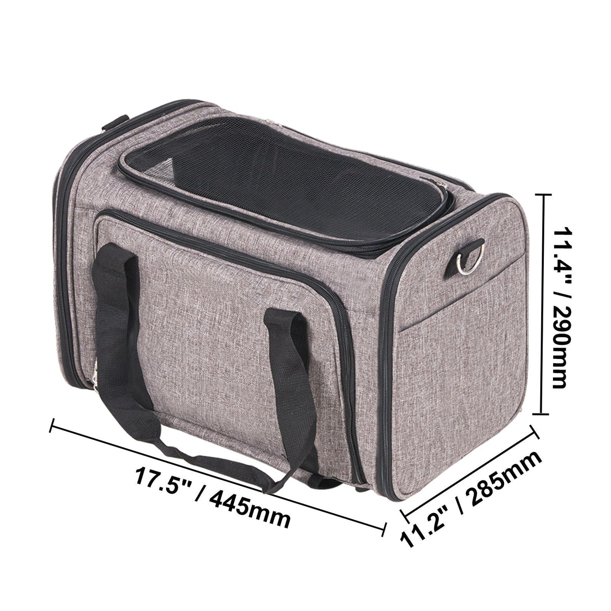 Cat Carrier with Wheels, Airline Approved Rolling Pet Carrier with Telescopic Handle and Shoulder Strap, Dog Carrier with Wheels for Pets under 25 lbs, with 1 Folding Bowl, Grey